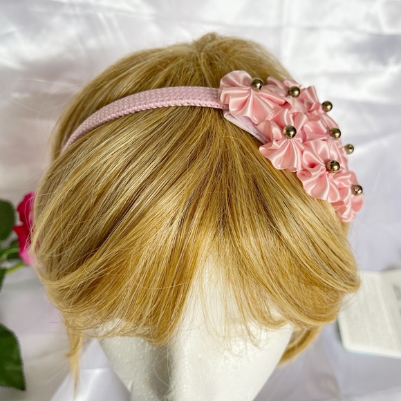 New Girls head bands pink embellished handmade - Picture 7 of 16